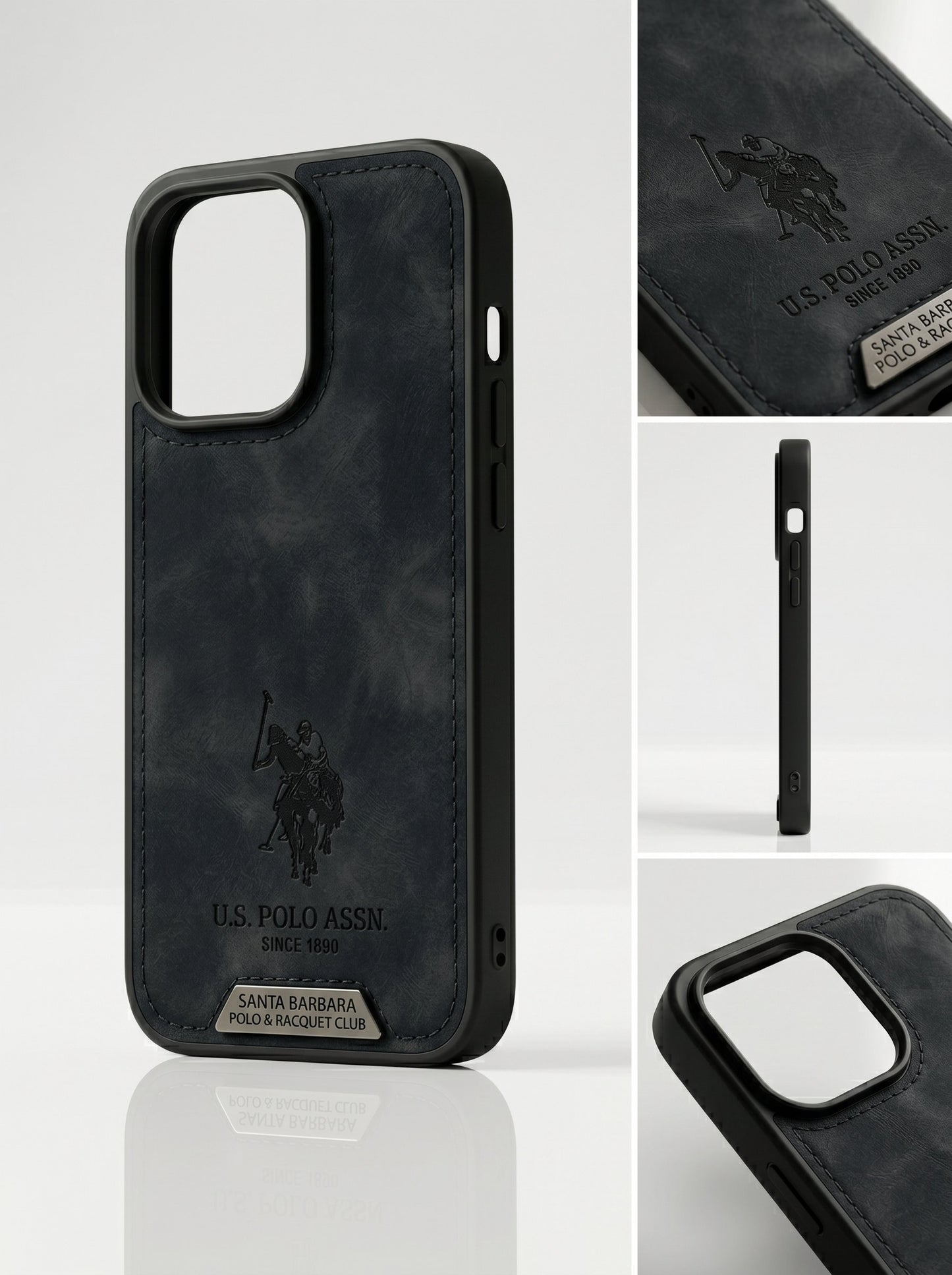 US Polo Assn Leather Case Black Multi Angle iPhone – Premium Leather Finish Slim Design